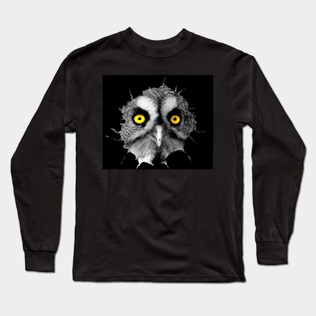 Owl in hole tear out of chest Long Sleeve T-Shirt by Simon-dell